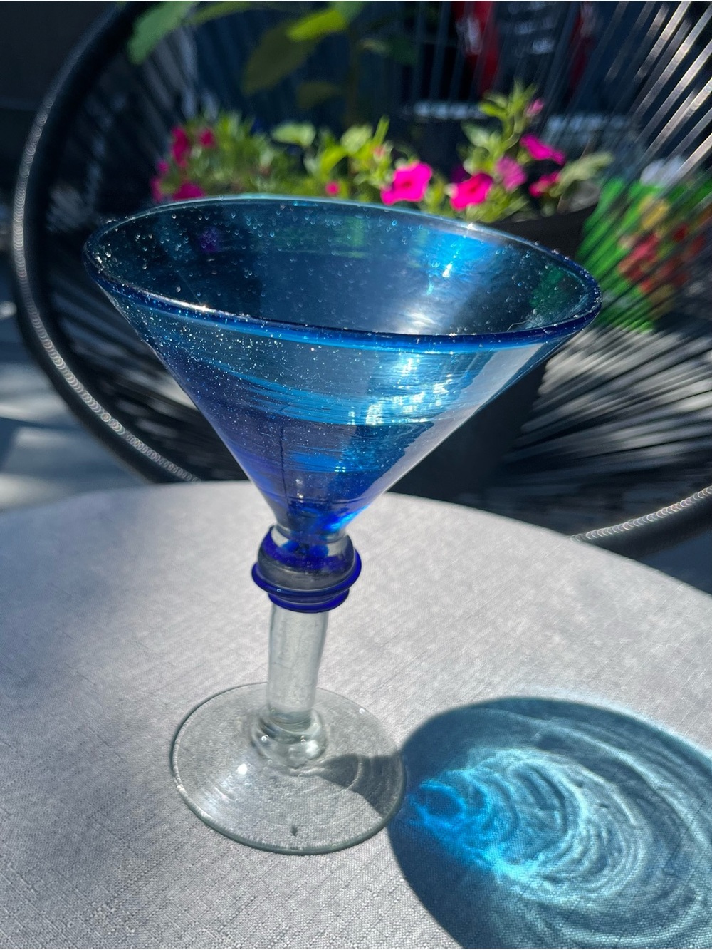 Mexican Hand Blown Blue Bubble Glass Martini Cocktail Glass